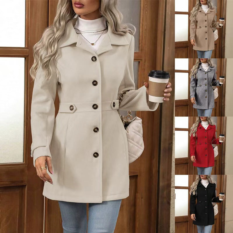 Eleganter Wollmantel mit Revers und Knöpfen