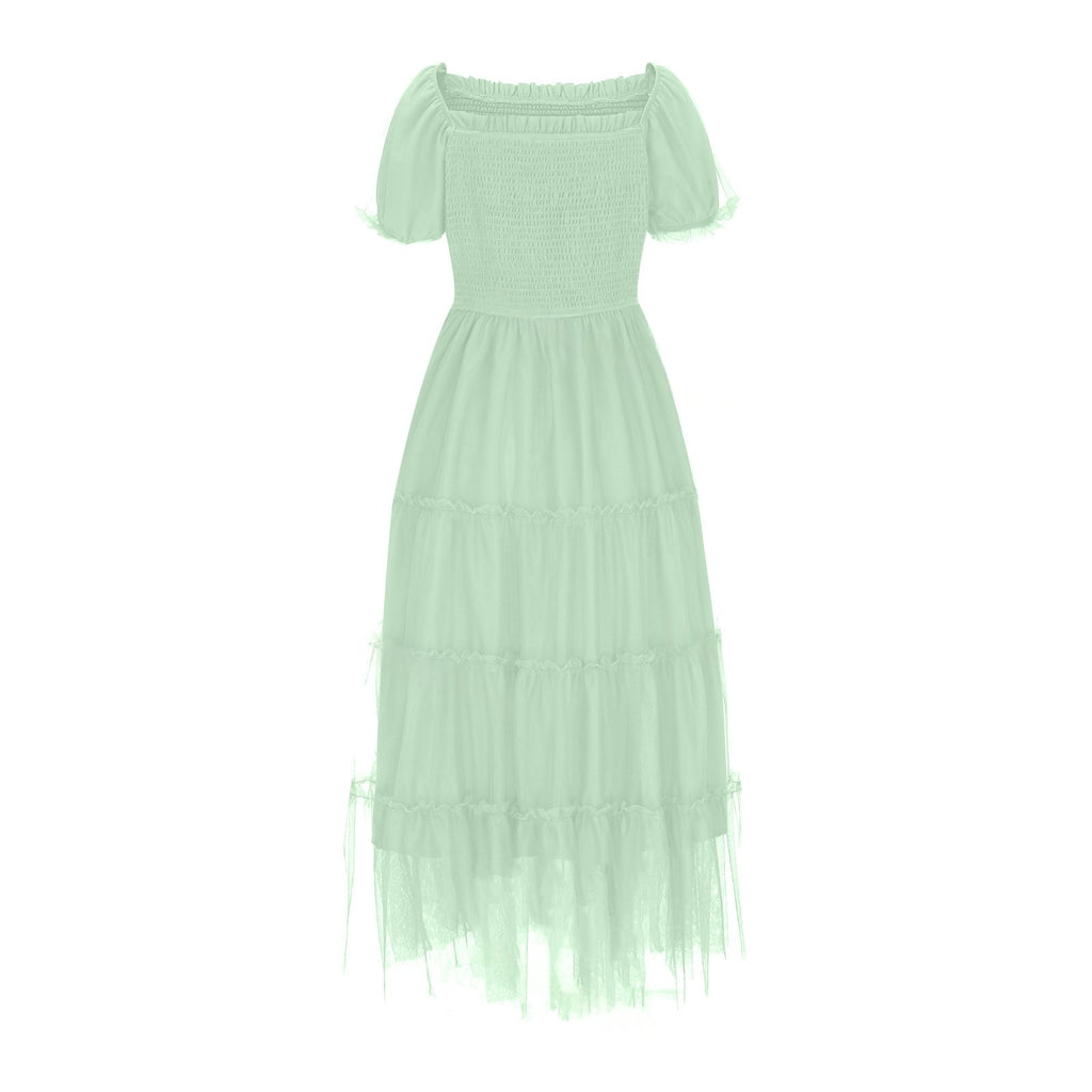 Gerüschtes langes Mesh-Kleid mit eckigem Ausschnitt – Bild 3 | LuxeStyle