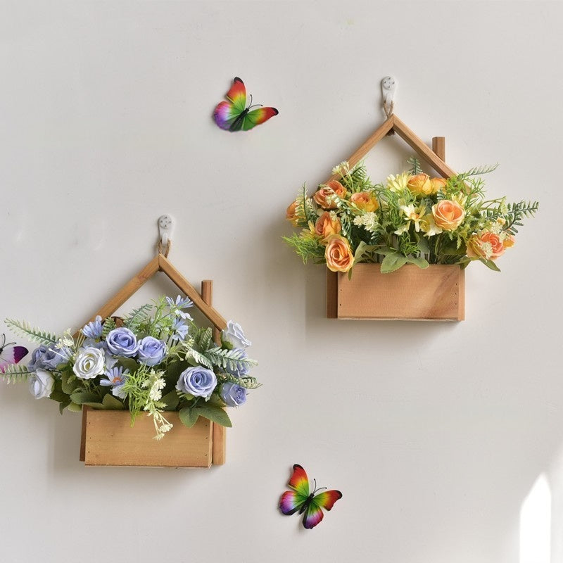 Wanddeko Blumenkorb aus Massivholz | LuxeStyle