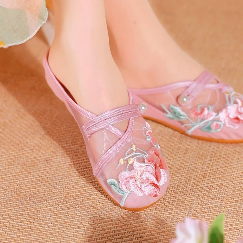 Sommer Mesh Sandalen mit Blumenstickerei
