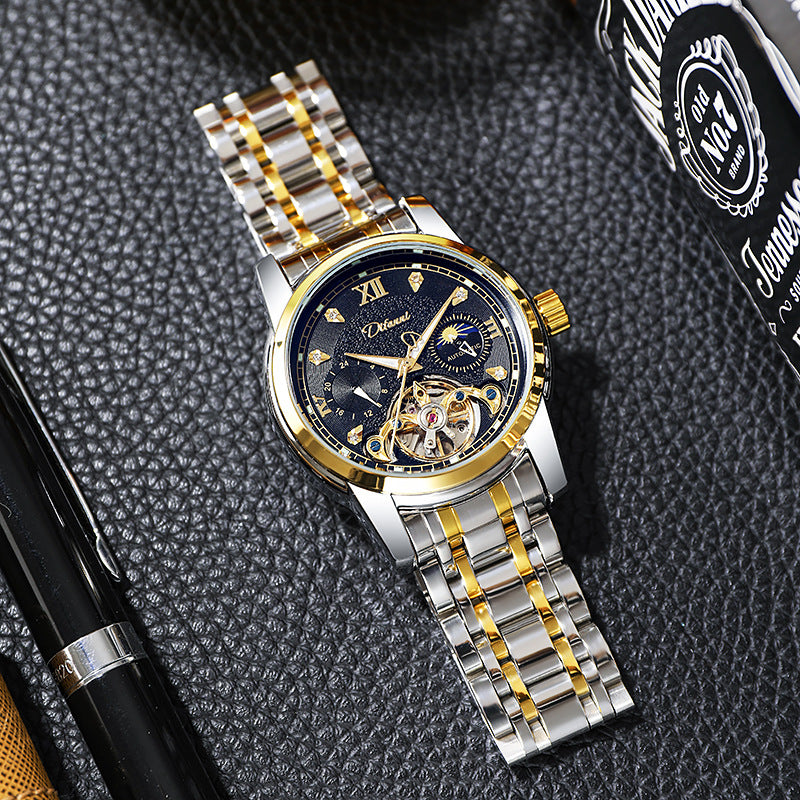 Luminous Sonne Mond Stern Herren-Mechanische Uhr
