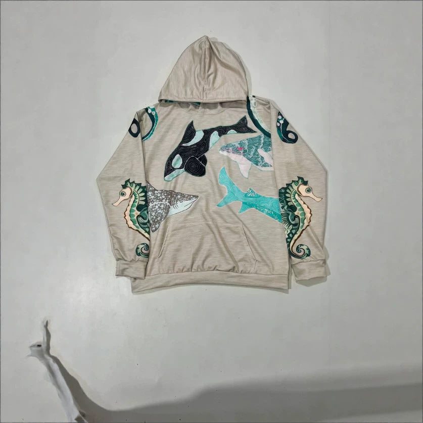 Kapuzen-Sweatshirt mit Krakenmuster und Fleecefutter