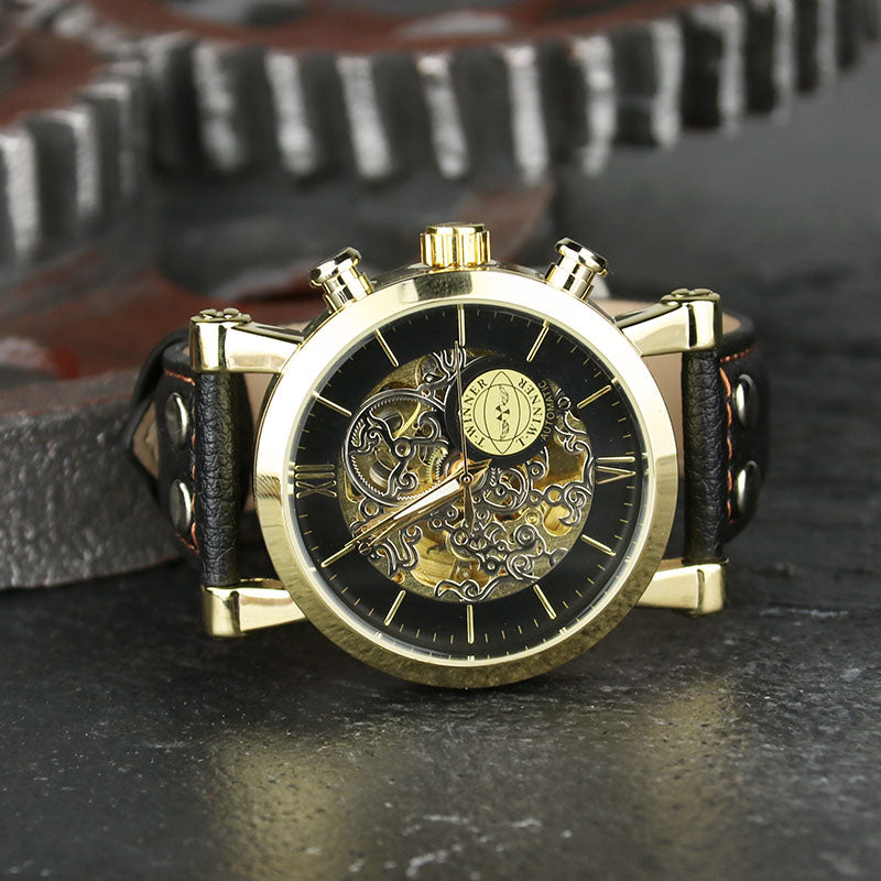 Mechanische Herrenarmbanduhr mit Lederarmband – Bild 4 | LuxeStyle