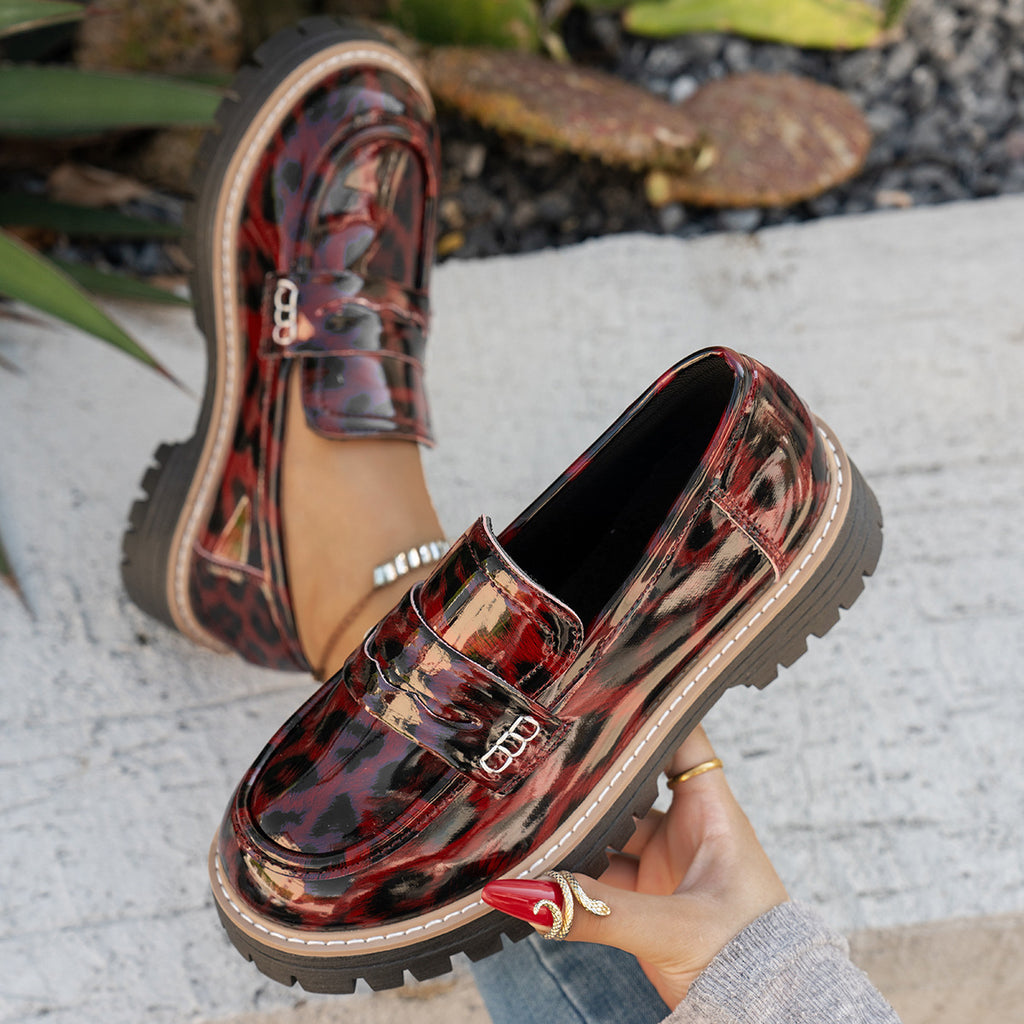 Vintage Loafer mit Leoparden-Print und Schnalle