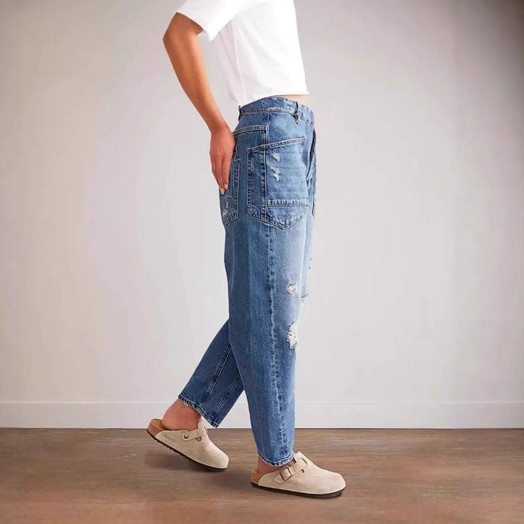 Patchwork Wide Leg Distressed Jeans