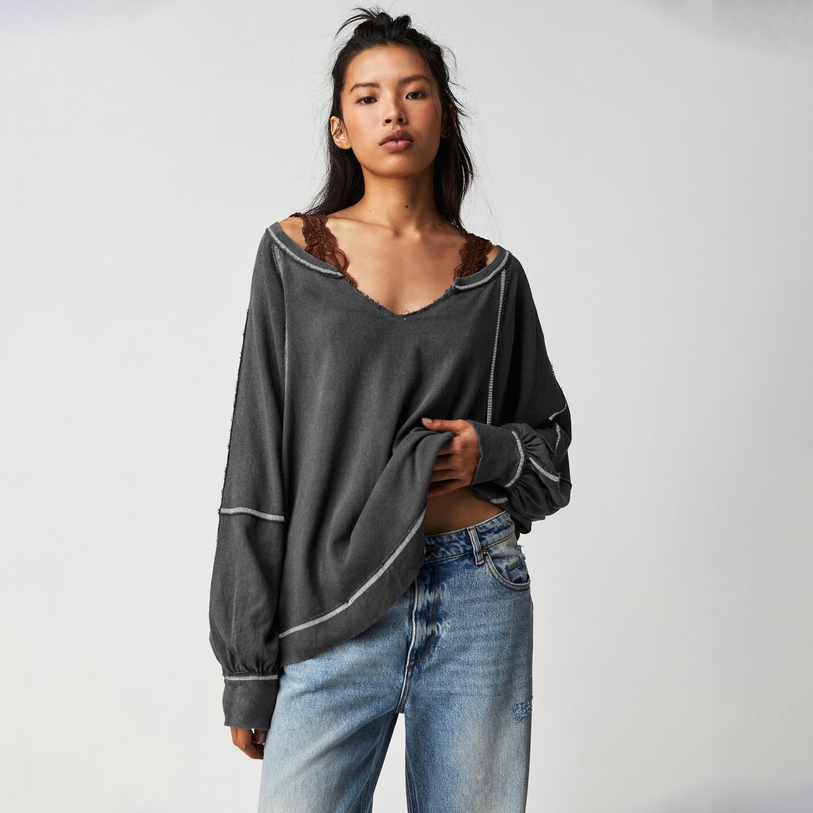 V-Ausschnitt Strickpullover für Damen