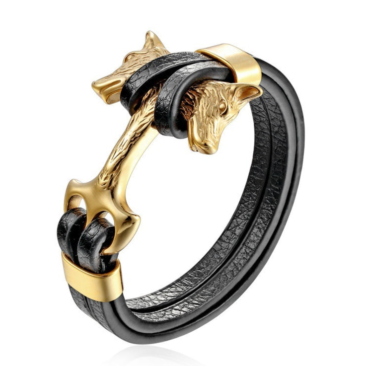 Gold-veredelter Ledergürtel mit Wolf-Head-Design – Bild 4 | LuxeStyle