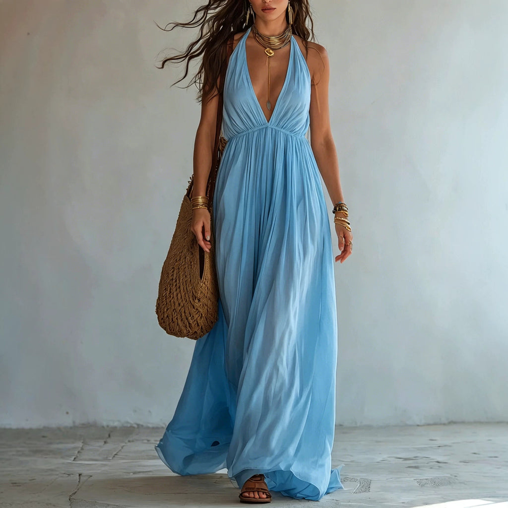 Elegantes Neckholder-Maxikleid mit tiefem V-Ausschnitt – Bild 4 | LuxeStyle
