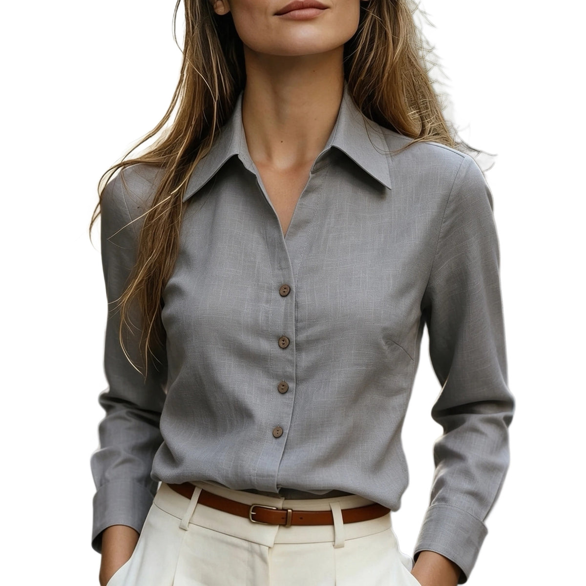 Minimalistische Langarmbluse mit Revers – Bild 7 | LuxeStyle