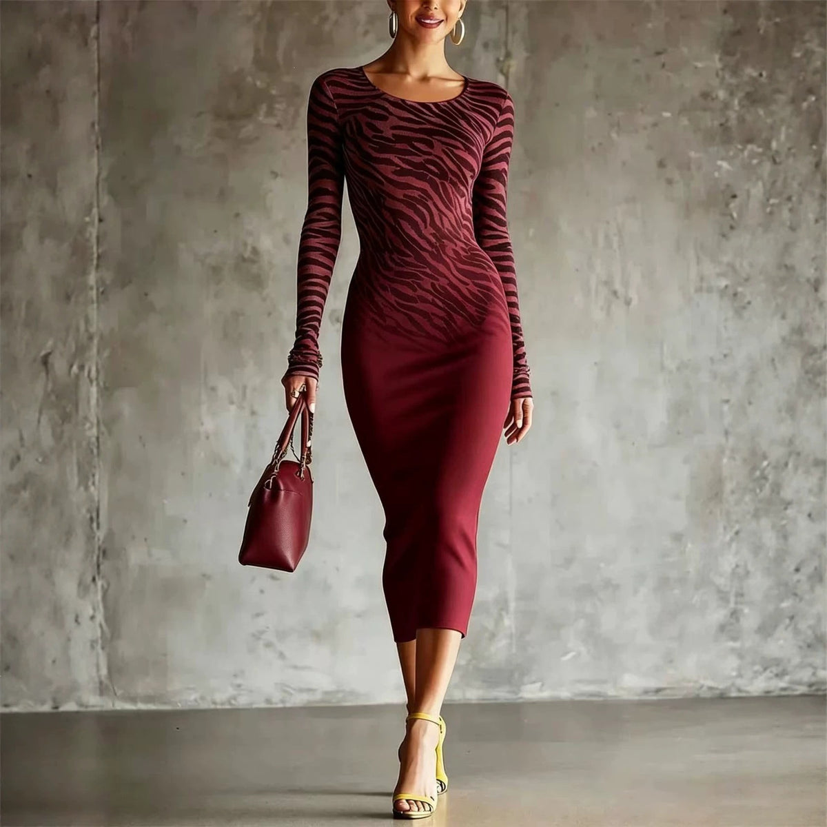 Langärmliges Bodycon-Midi-Kleid mit Tiermuster – Bild 4 | LuxeStyle