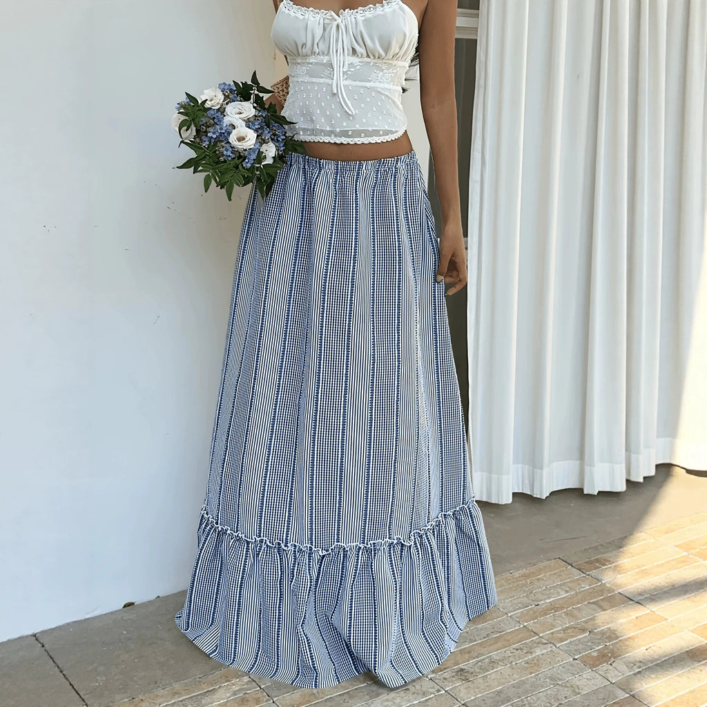 Eleganter Jacquard-Rock mit Streifen und Volants