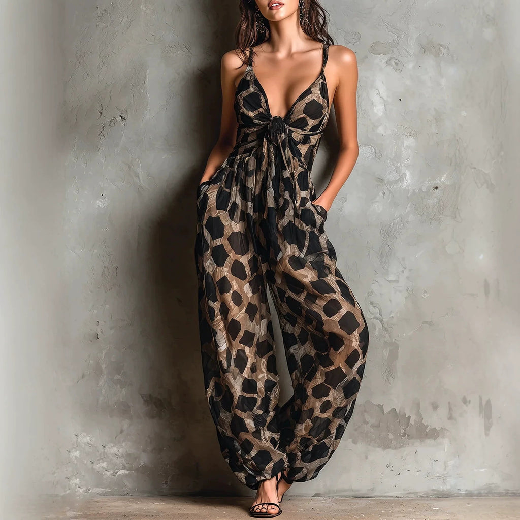 Jumpsuit mit Leopard-Print und V-Ausschnitt – Ansicht 4