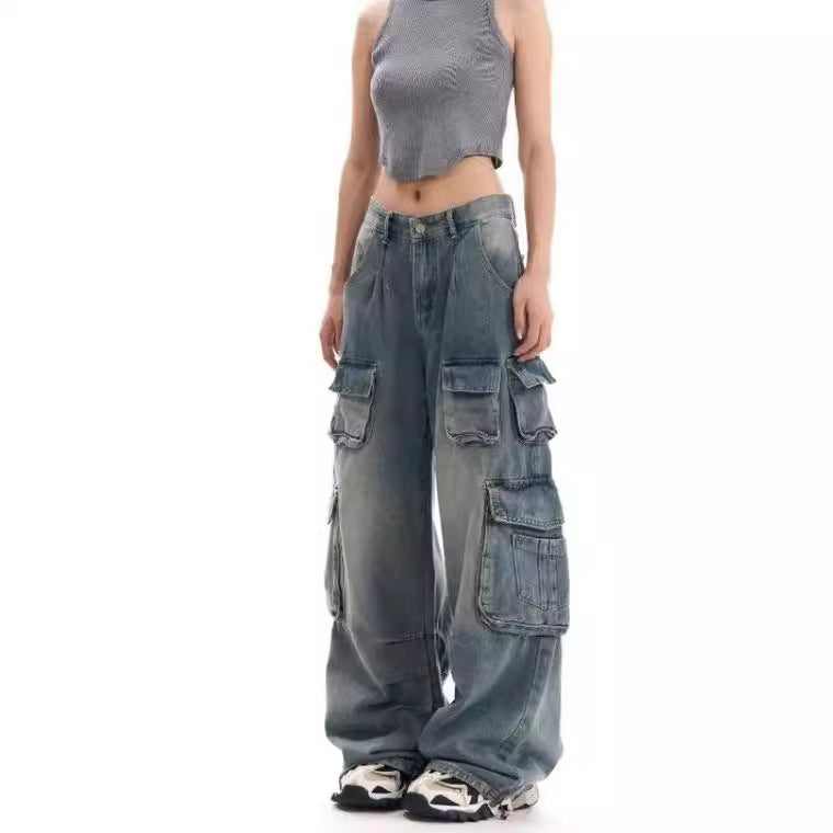 Damen Arbeitshose mit Destroyed-Look und Bodenlänge