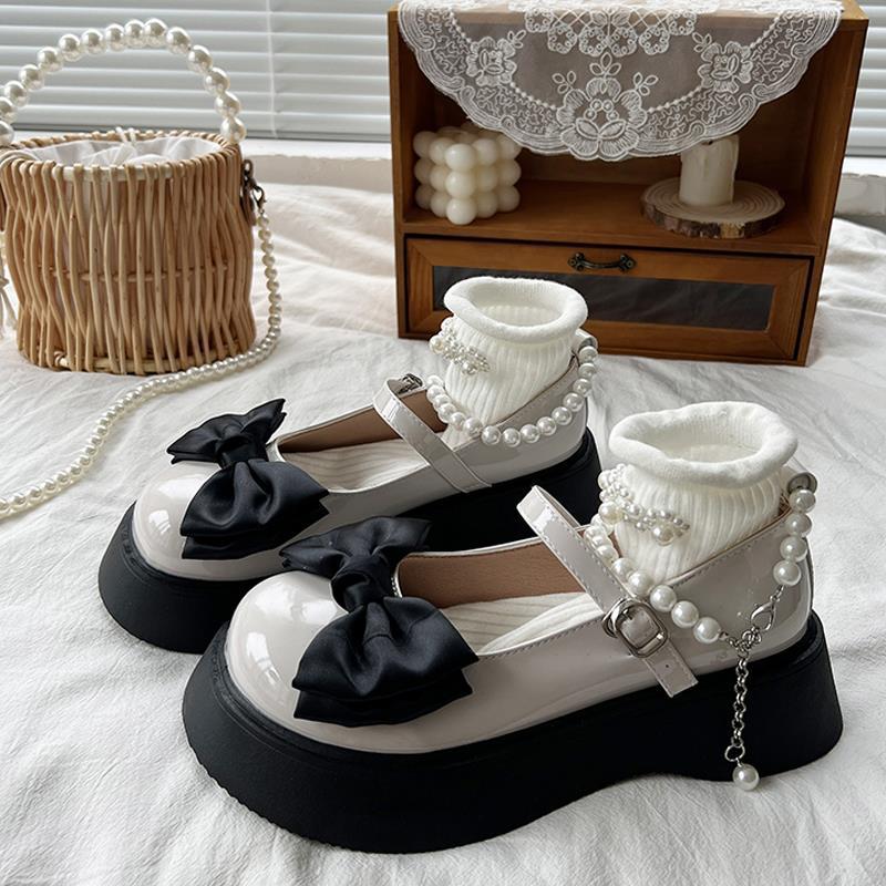 Damen Plateau-Schuhe mit Perlen und Schleife | LuxeStyle