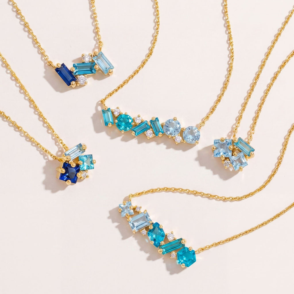 Geometrischer Blauer Diamant-Halsketten-Anhänger