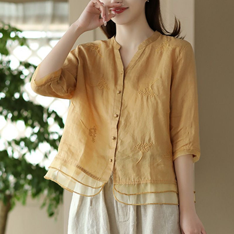 Retro Leinen-Baumwoll Cardigan bestickt – Bild 3 | LuxeStyle