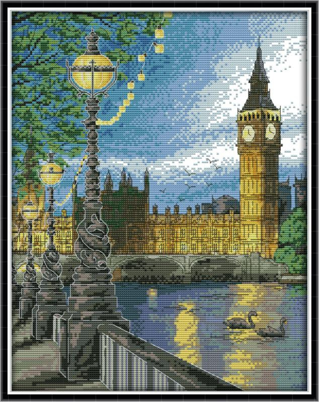 Kreuzstich-Set Londoner Glockenturm bei Nacht