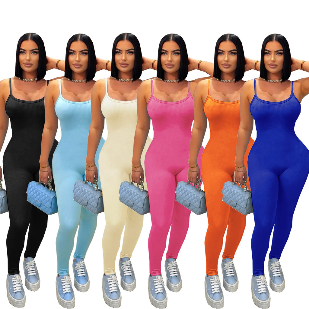 Gerippter Bodycon Jumpsuit mit Spaghettiträgern