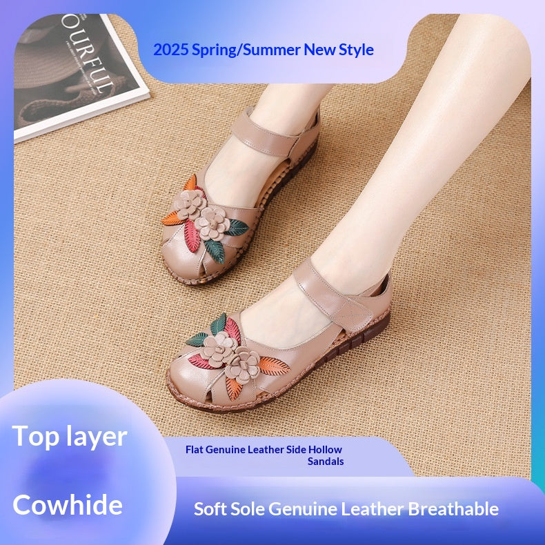 Flache Sandalen aus echtem Leder