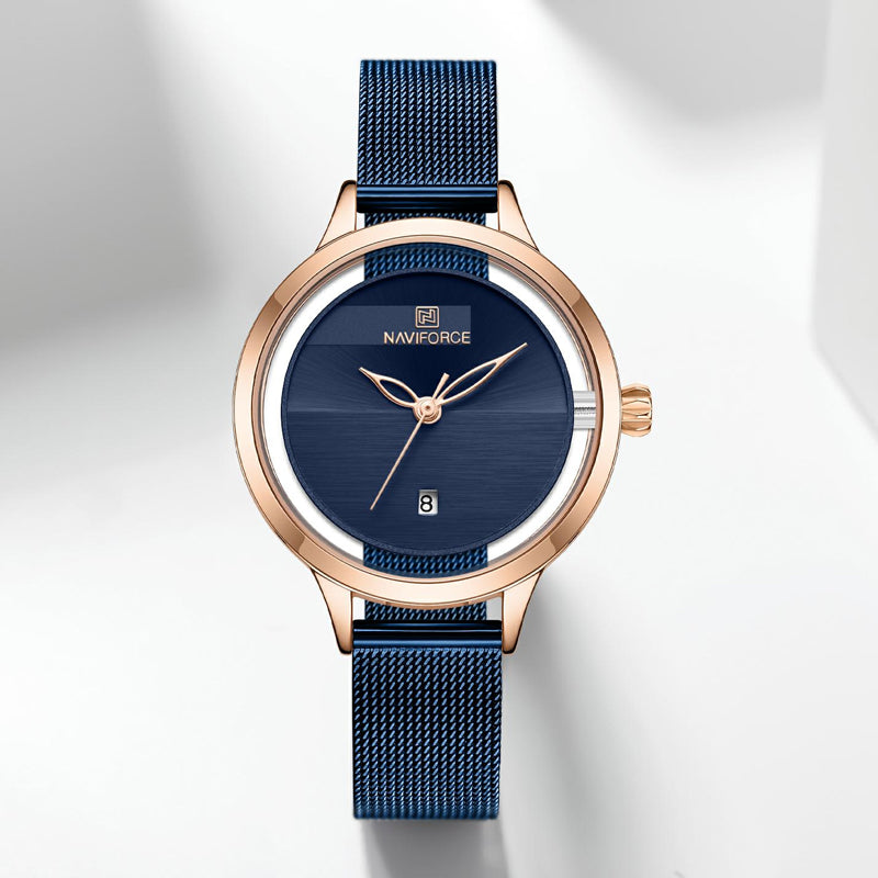 Damen-Quarzuhr mit Kalender und Milanaise-Armband – Bild 2 | LuxeStyle