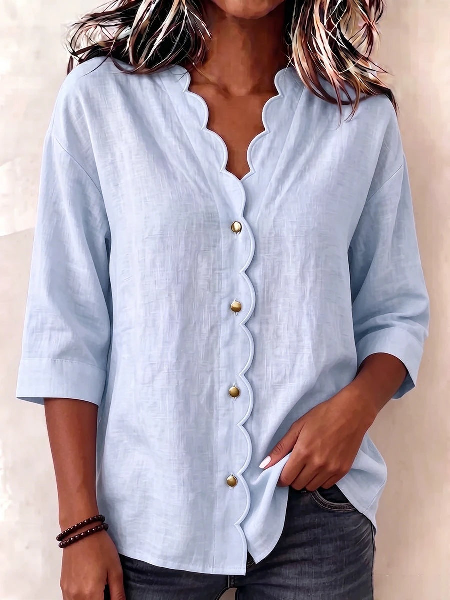 Elegante V-Neck Bluse mit Wellenspitze
