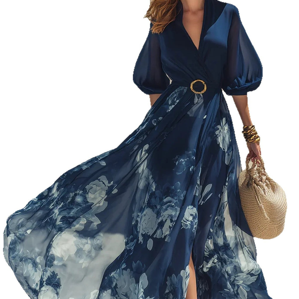 Elegantes Blumenkleid mit V-Ausschnitt – Bild 5 | LuxeStyle