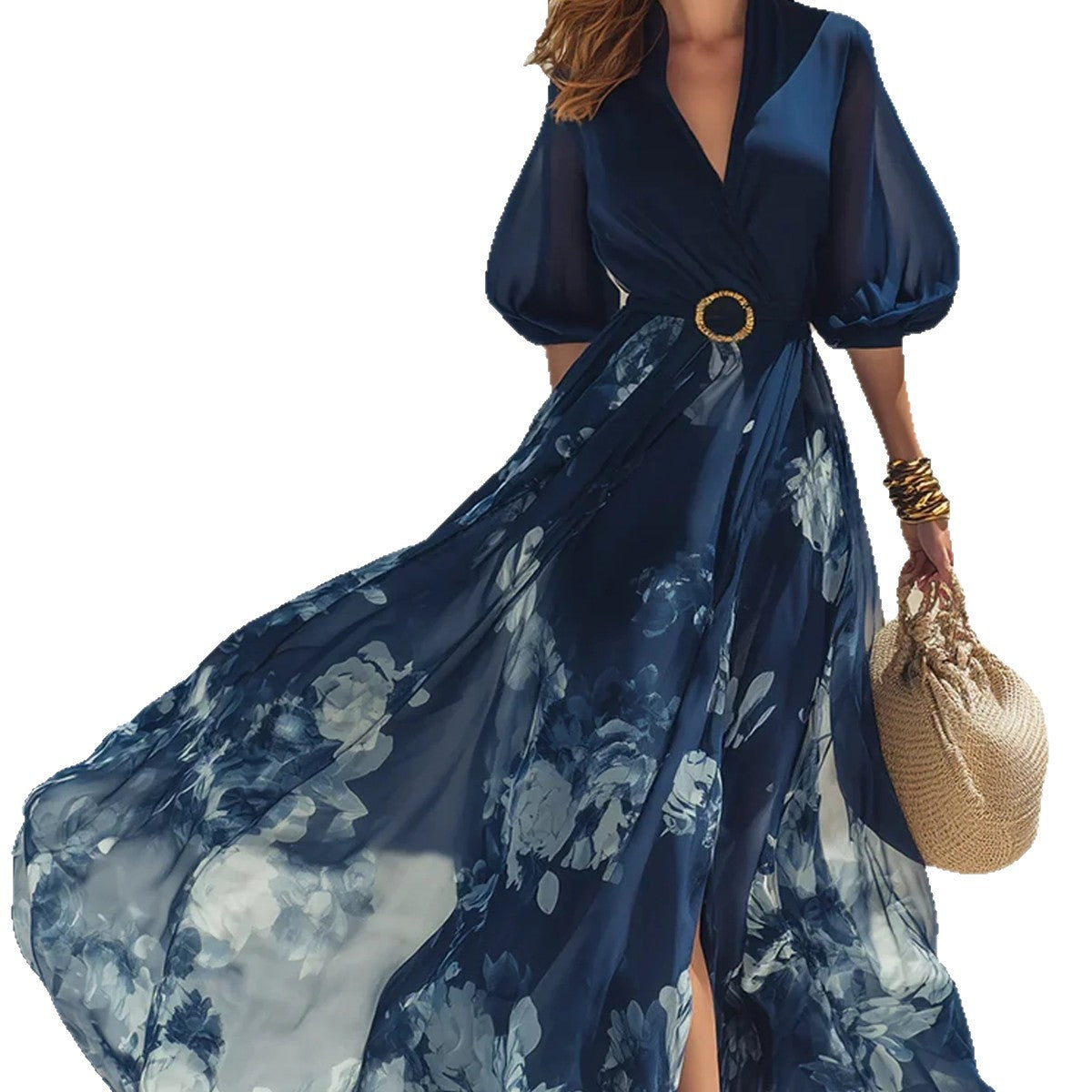 Elegantes Blumenkleid mit V-Ausschnitt – Bild 5 | LuxeStyle
