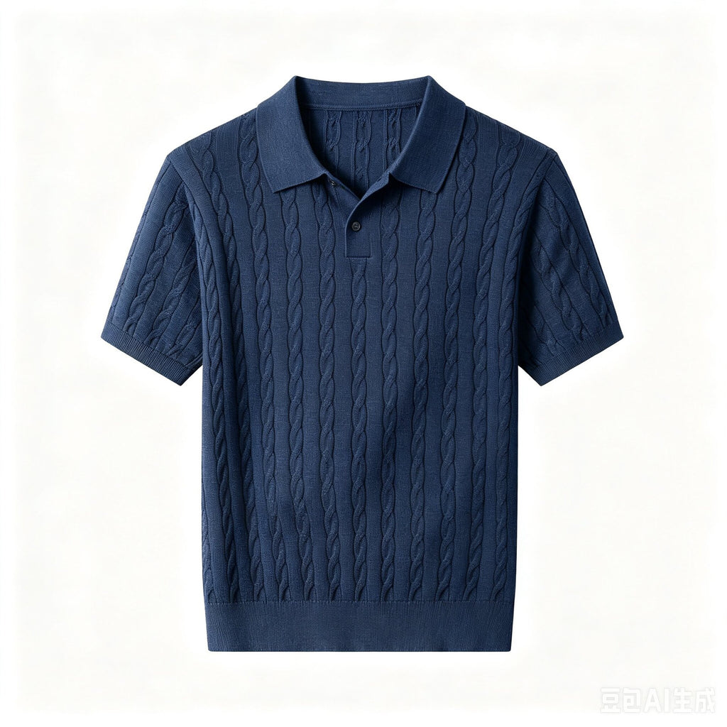 Polo-Shirt Herren Kurzarm Strick Zopfmuster