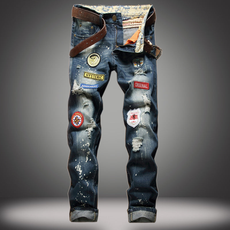Straight Slim Jeans mit Farbspritzern