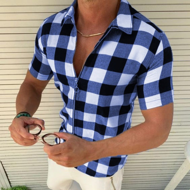 Plaid T-Shirt mit Reissverschluss für Herren