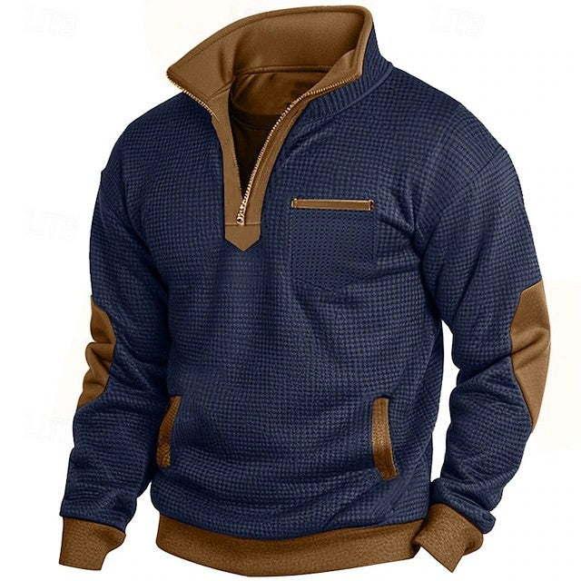 Herren Waffle Sweatshirt mit Stehkragen – Bild 5 | LuxeStyle