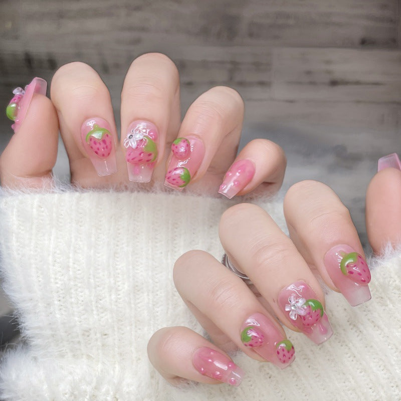 Handgemachte Erdbeer-Sweetheart Nägel