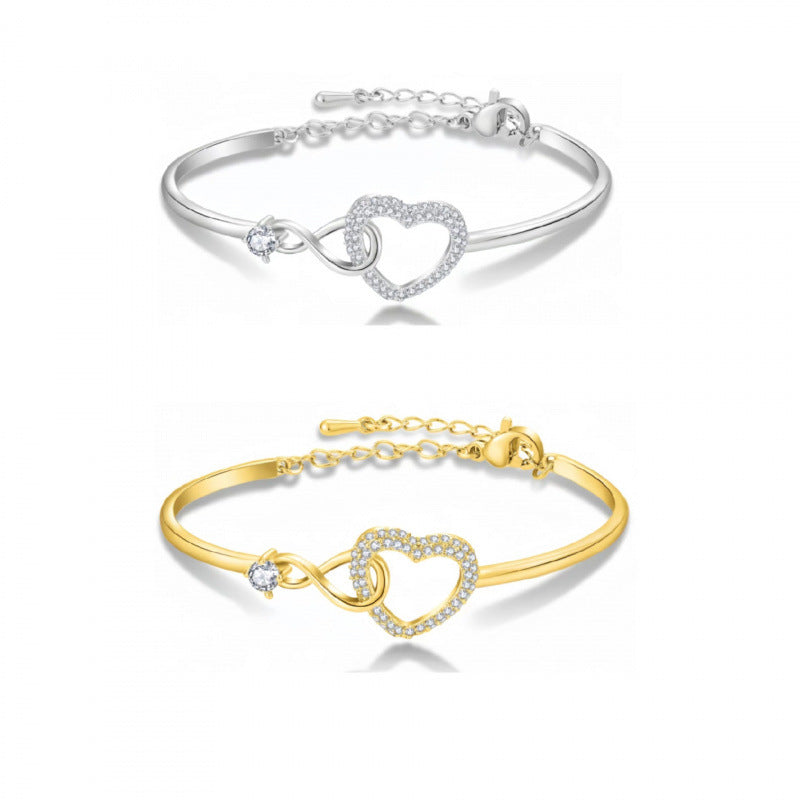 Herz-Armreif mit Zirkonia, Weissgold-Optik – Bild 2 | LuxeStyle