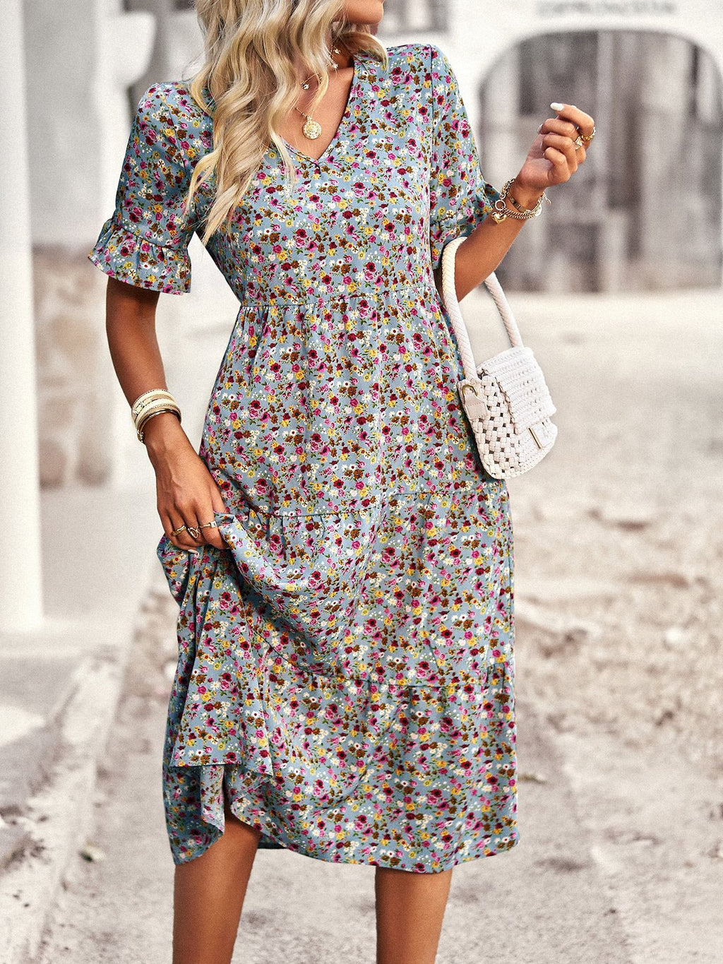 Boho V-Ausschnitt Strandkleid Langarm – Bild 6 | LuxeStyle