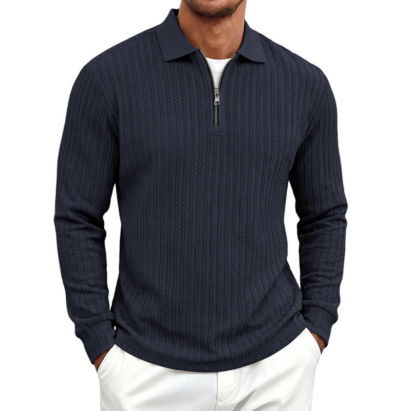Herren-Langarm-Zip-Polo-Shirt mit Stehkragen