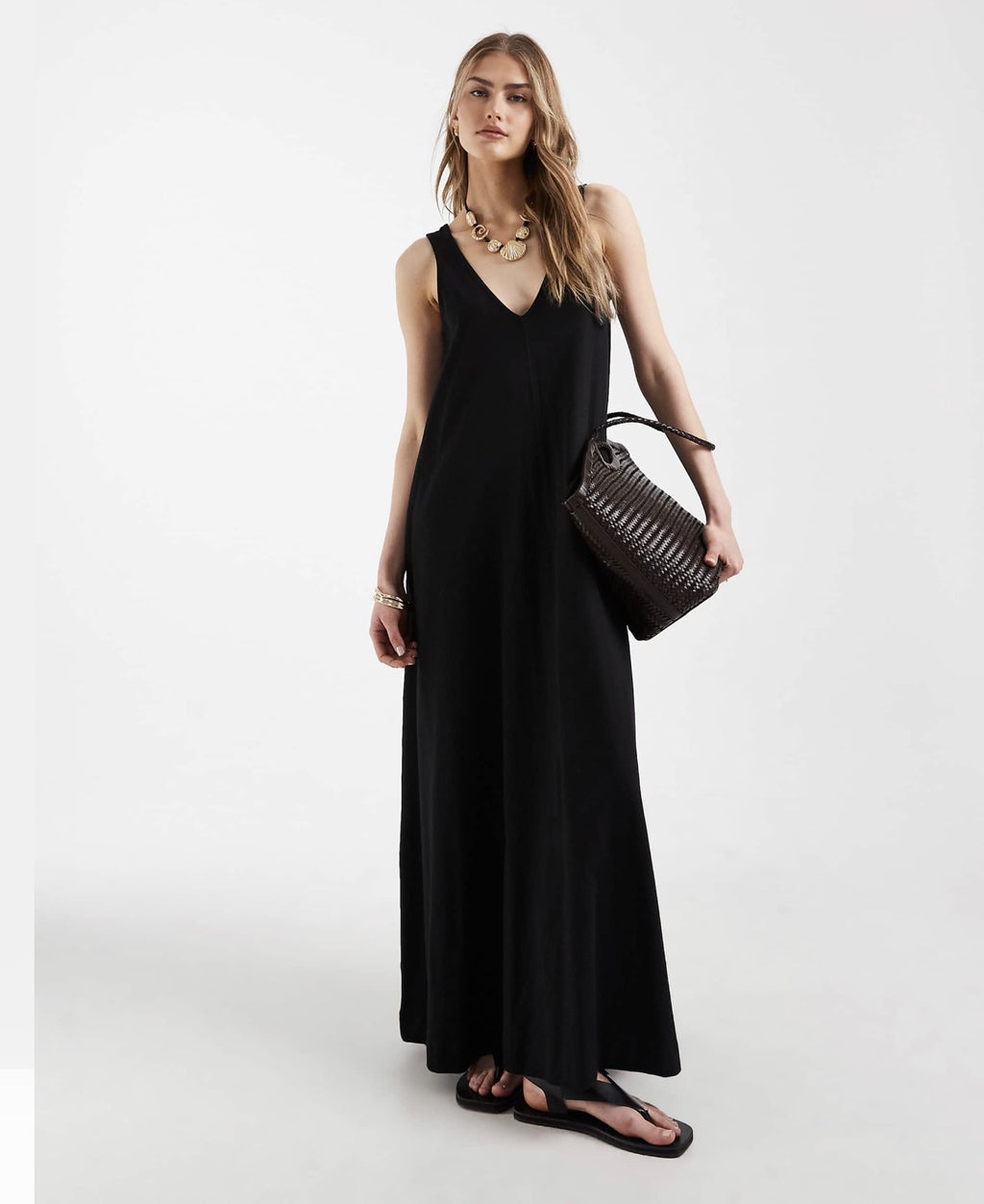 Ärmelloses V-Neck Maxikleid für Damen