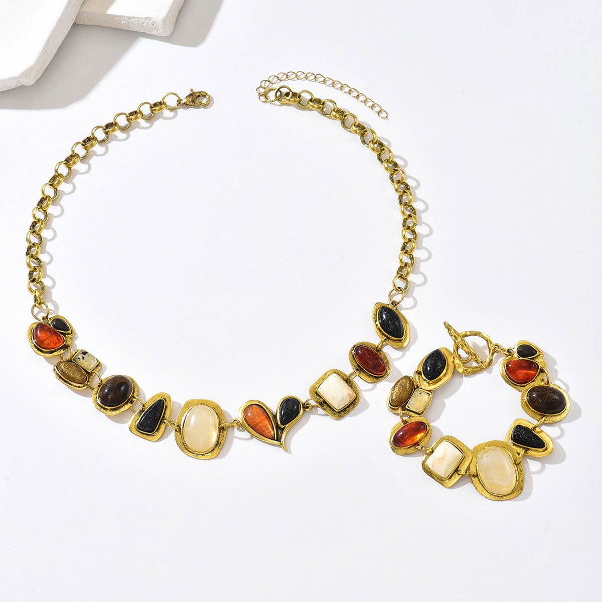 Geometrisches Schmuckset mit Kubischen Zirkonia – Passendes Halsketten