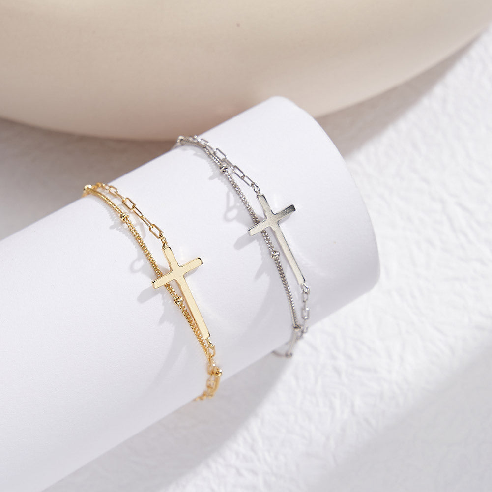 Doppellagiges Kreuzarmband aus 925er Silber – Bild 4 | LuxeStyle