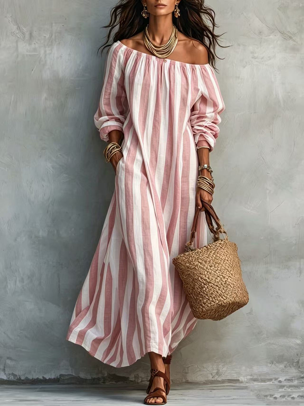 Gestreifter Off-Shoulder Dress