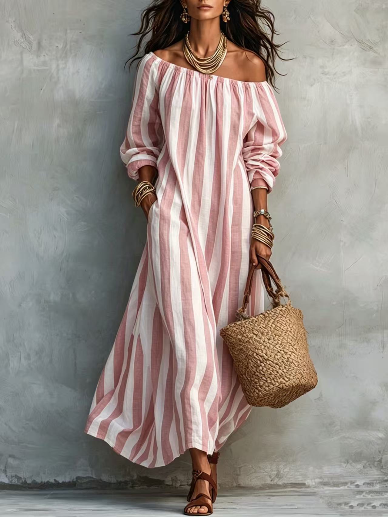 Gestreifter Off-Shoulder Dress
