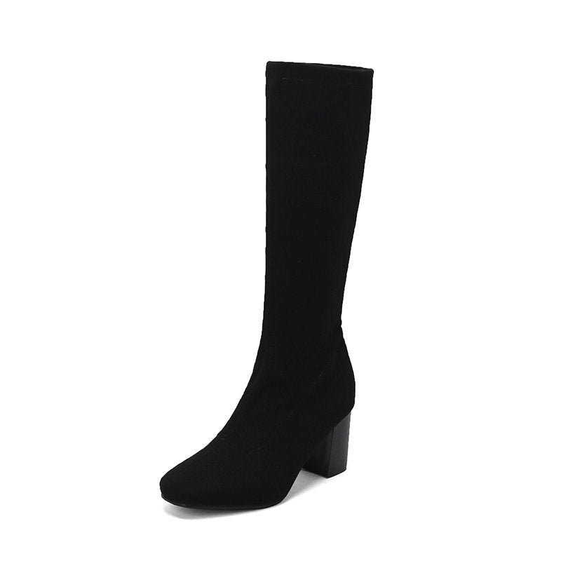 Overknee-Stiefel mit Stretch und klobigem Absatz