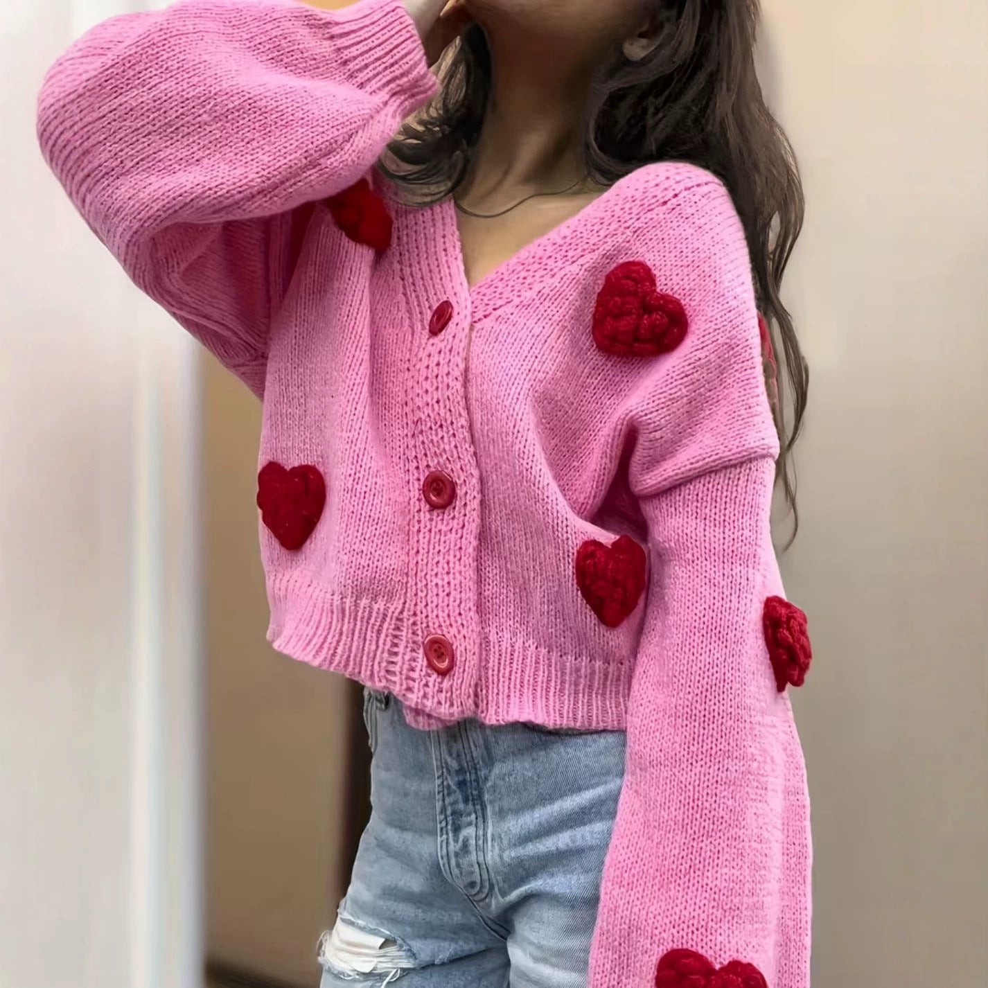 Strick-Cardigan mit Herzmotiv