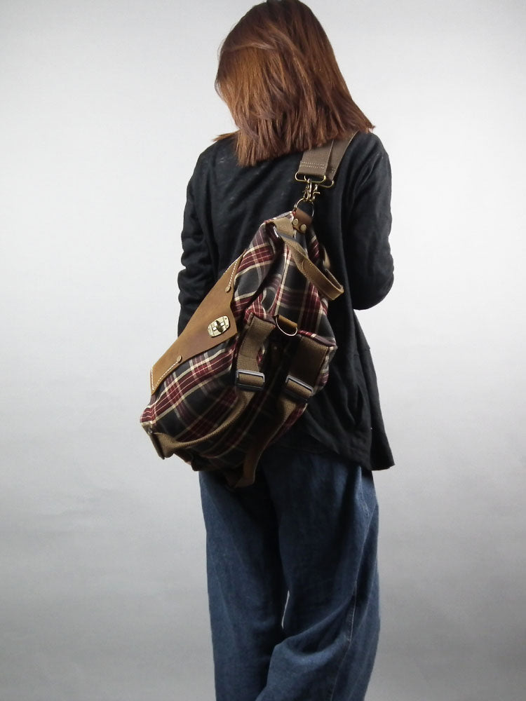 Grosser rot karierter Rucksack aus Rindsleder – Bild 2 | LuxeStyle
