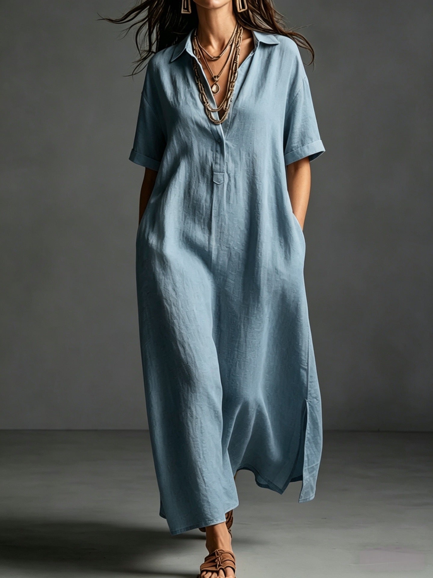 Elegantes knielanges Damen-Kleid mit Reverskragen