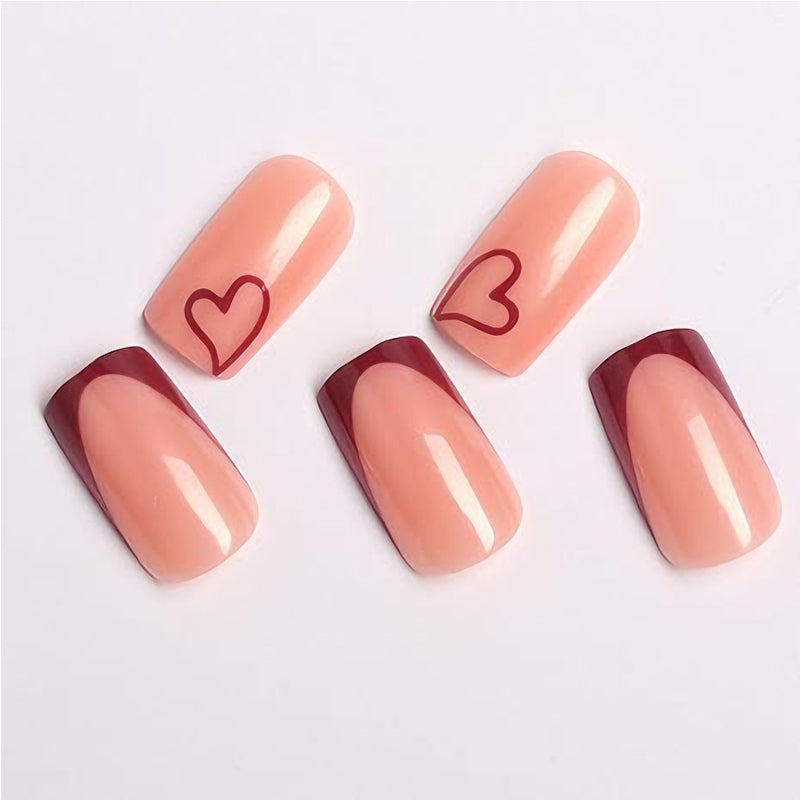 Press On Nails zum Valentinstag, Weinrot Herz – Ansicht 8