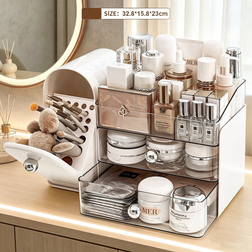 Kosmetikaufbewahrungsbox mit Pinsel- und Lippenstiftfach – Bild 4 | LuxeStyle