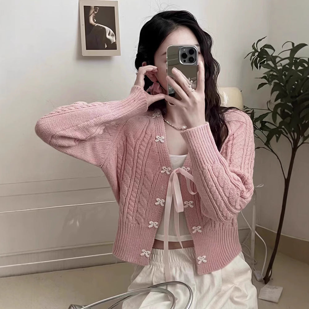 Strick-Cardigan mit Schleife