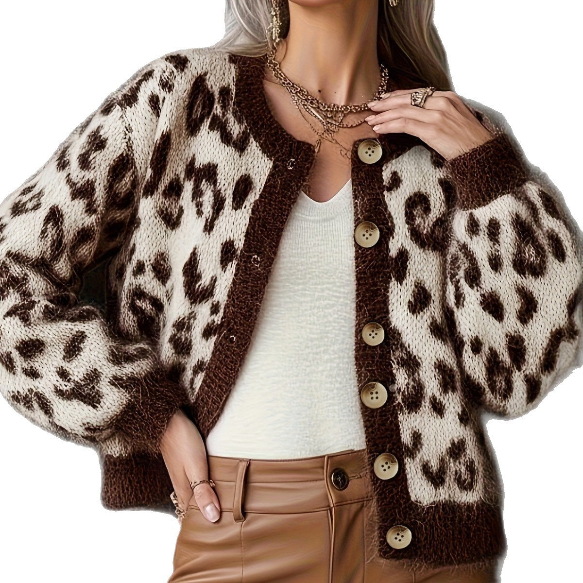 Jacquard Cardigan mit Leo-Print