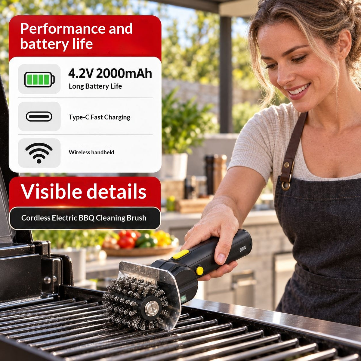 Kabelloser Edelstahl‑Bürstenkopf zum Grillreinigen | LuxeStyle