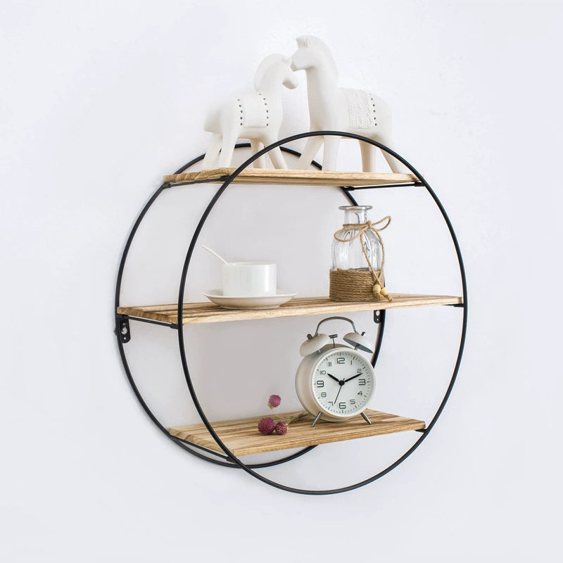 Rundes Wandregal aus Holz und Eisen | LuxeStyle